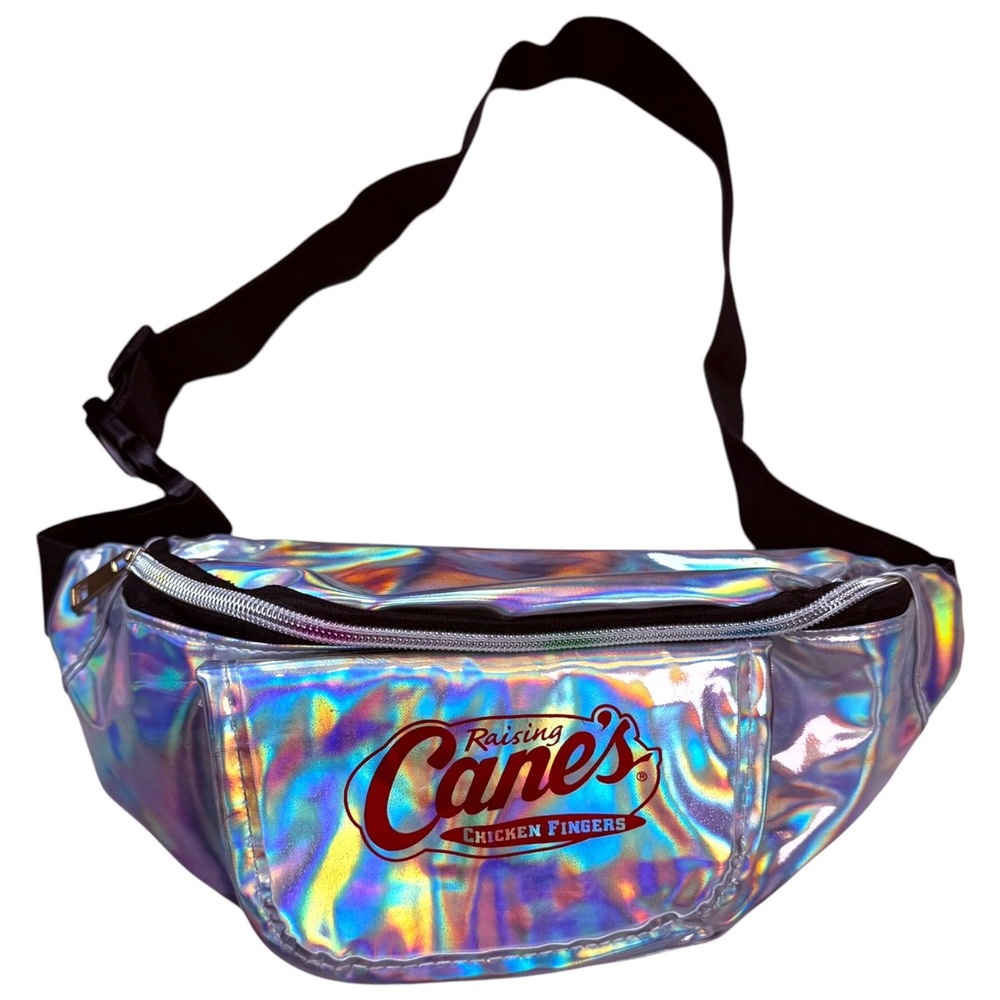 Raising Cane's Holographic Iridescent Fanny Pack Silver Belt Bag Festival Y2K